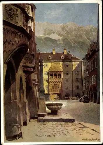 Künstler Ak v. Handel Mazzetti E., Innsbruck Tirol, Das Goldene Dachl