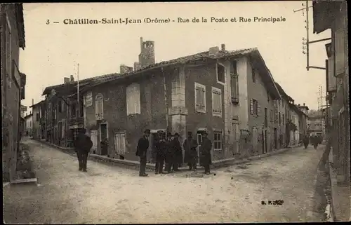 Ak Chatillon Saint Jean Drôme, Rue de la Poste et Rue Principale