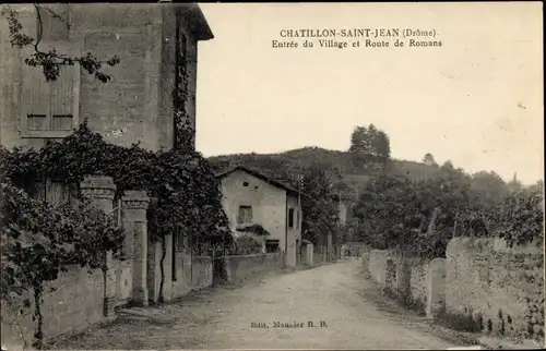 Ak Chatillon Saint Jean Drôme, Entree du Village et Route de Romans
