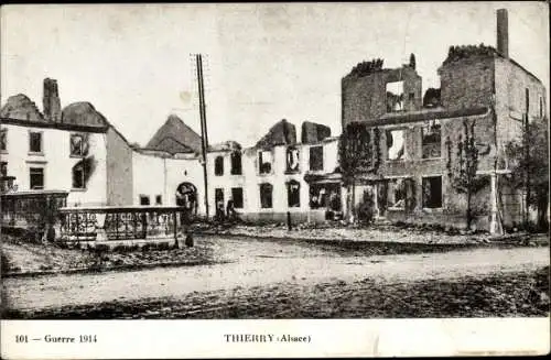 Ak Thierry Aisne, Dorfpartie, Kriegszerstörungen 1914