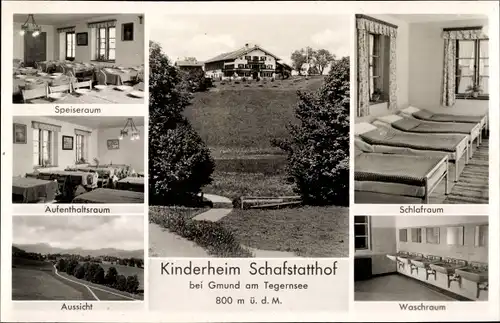 Ak Gmund am Tegernsee Oberbayern, Kinderheim Schafstatthof, Aussen- und Innenansicht