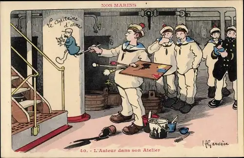 Künstler Ak Henri Gervèse, Nos Marins, L'Auteur dans son Atelier