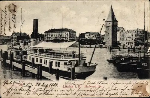 Ak Lindau am Bodensee Schwaben, Hafenpartie