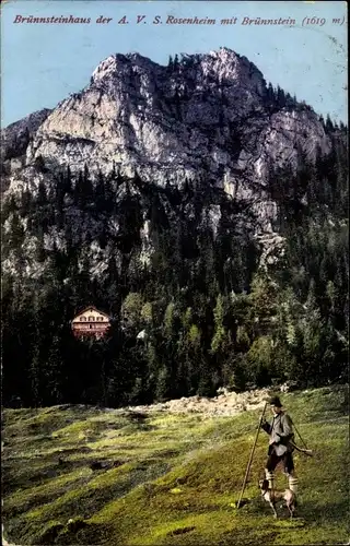 Ak Oberaudorf am Inn Oberbayern, Brünnsteinhaus d. A. V. S. Rosenheim mit Brünnstein
