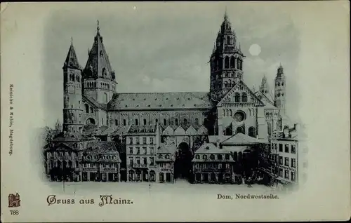 Mondschein Ak Mainz am Rhein, Dom, Nordwestseite