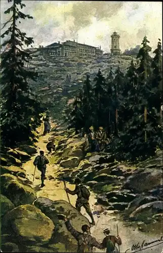 Künstler Ak Hammel, Otto, Brocken Nationalpark Harz, Aufstieg zum Brockenhotel