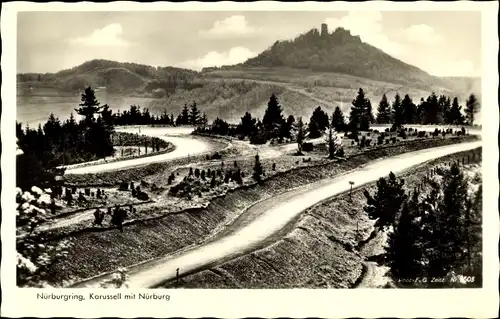 Ak Nürburg im Kreis Ahrweiler Rheinland Pfalz, Blick auf den Nürburgring, Nürburg im Hintergrund
