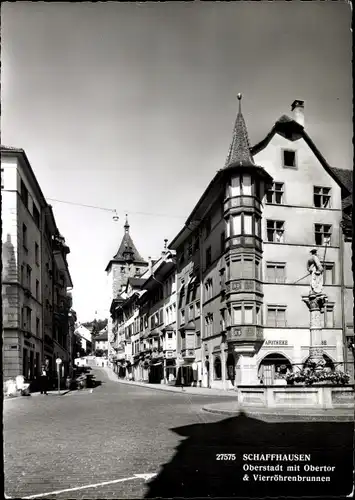 Ak Schaffhausen am Rhein Schweiz, Oberstadt mit Obertor und Vierröhrenbrunnen