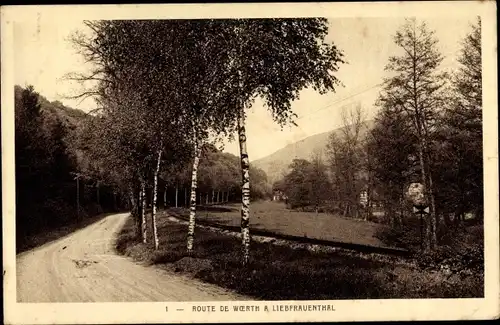 Ak Gœrsdorf Goersdorf Görsdorf Elsass Bas Rhin, Route de Woerth a Liebfrauenthal