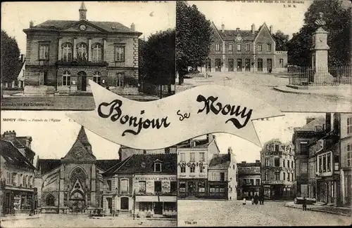 Ak Mouy Oise, Straßenpartie, L'Eglise, La Mairie