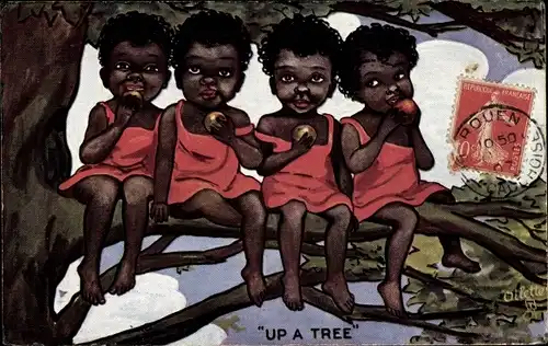 Künstler Ak Children, Up a Tree, Happy Little Coons, Tuck 9228