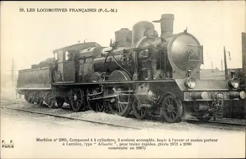 Ak Les Locomotives Francaises, PLM, Machine No. 2985, type Atlantic