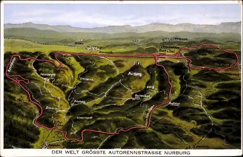 Landkarten Ak Nürburg in Rheinland Pfalz, Nürburgring, Der Welt Größte Autorennstraße