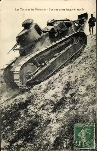 Ak Les Tanks et les Obstacles, sur une pente longue et rapide, Französischer Panzer