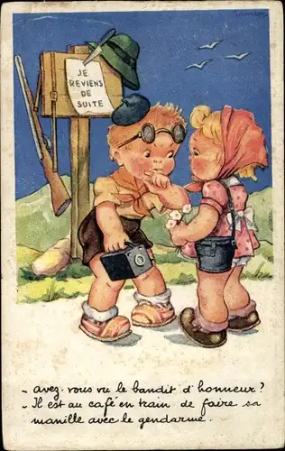 Künstler Ak Avez-vous vu le bandit d'honneur, Il est au cafe en train de fraire sa manille