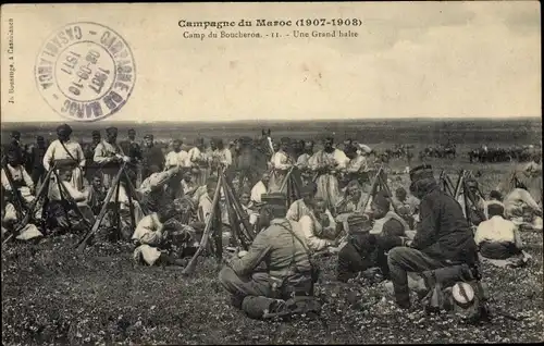 Ak Marokko, Campagne du Maroc 1907-1908, Camp du Boucheron, Une Grand halte