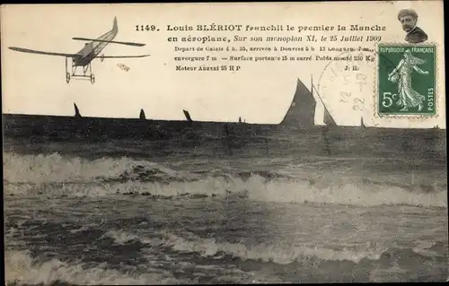 Ak Monoplan XI, Louis Bleriot franchit le premier la Manche en aeroplane