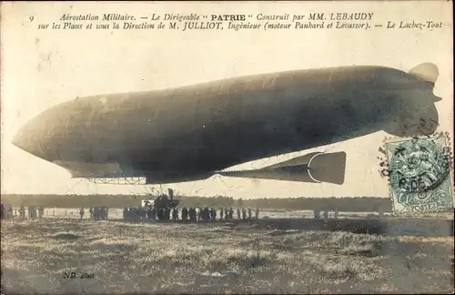 Ak Aerostation Militaire, le Dirigeable Patrie, Französisches Luftschiff