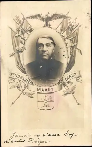 Ak Südafrika, Präsident Paul Kruger, Eendragt Maakt Magt, Portrait