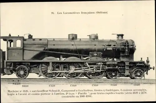 Ak Les Locomotives Francaises, Orlèans, Machine No. 3526, surchauffeur Schmidt, type Pacific