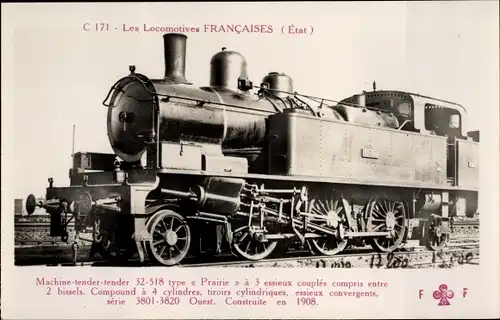 Ak Les Locomotives Francaises, Etat, Machine tender tender No. 32-518 Type Prairie