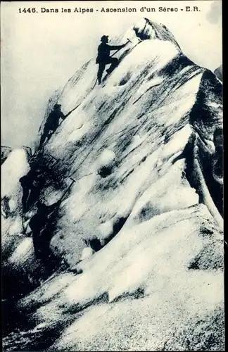 Ak Ascension d'un Sérac, Bergsteiger auf Gletschereisturm