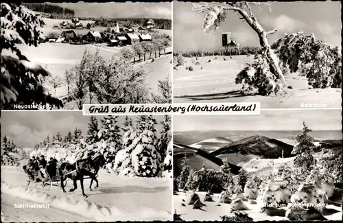 Ak Neuastenberg Winterberg im Sauerland, Ort, Astenturm, Schlittenfahrt, Hoher Knochen