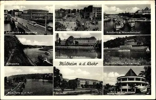 Ak Mülheim an der Ruhr, Schlossbrücke, Ruhrpartie, Stadthalle, Wasserbahnhof, Rathausturm