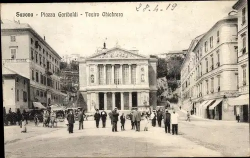 Ak Savona Liguria, Piazza Garibaldi, Teatro Chiabrera, Hotel Suisse