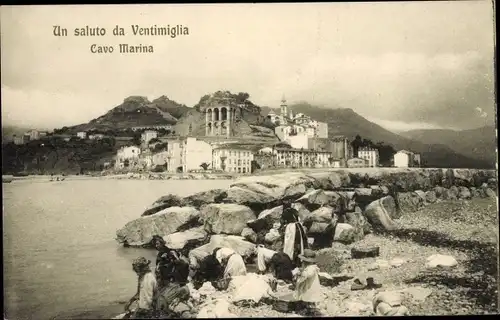 Ak Ventimiglia Liguria, Cavo Marina, Wäscherinnen am Ufer