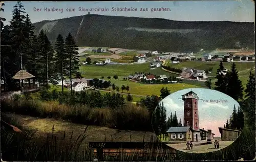 Ak Schönheide, Blick auf den Kuhberg, Prinz Georg Turm