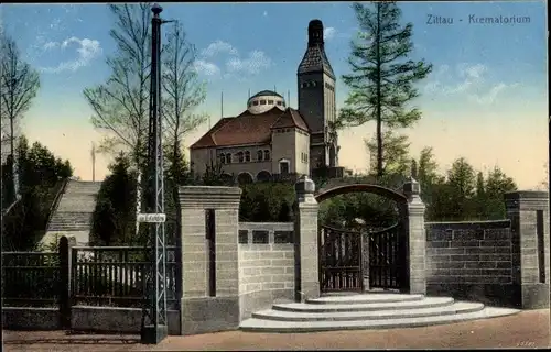 Ak Zittau in Sachsen, Krematorium, Eingang