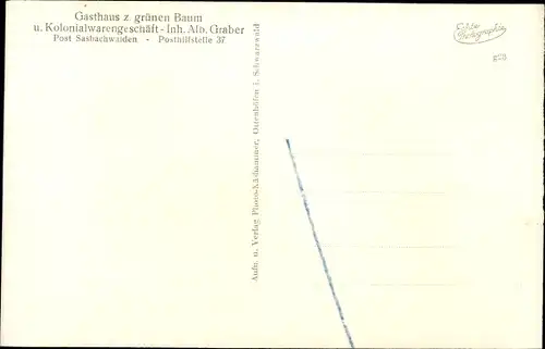 Ak Sasbachwalden im Schwarzwald, Gasthof zum grünen Baum, Kolonialwarenhandlung