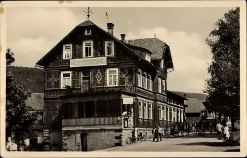 Ak Scheibe Alsbach Neuhaus am Rennweg, HO Gaststätte Zum Mohren, Besucher