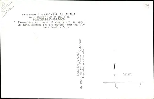 Ak Donzere Mondragon Drôme, Compagnie Nationale du Rhone, Excavateurs au travail