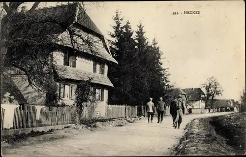 Ak Hecken Elsass Haut Rhin, Straßenpartie, Soldaten, Gartenzaun