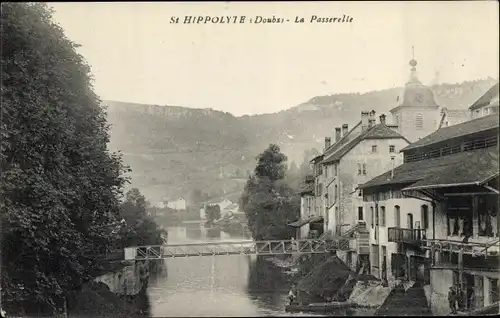 Ak Saint Hippolyte Doubs, La Passerelle