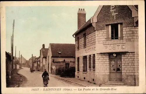 Ak Saintines Oise, La Poste et la Grande Rue