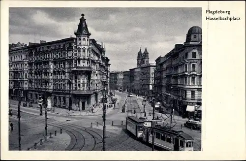 Ak Magdeburg an der Elbe, Hasselbachplatz, Straßenbahn