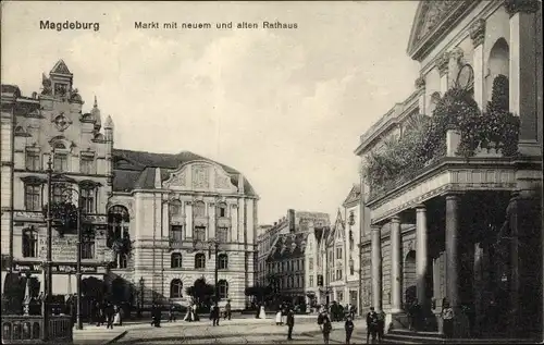 Ak Magdeburg, Markt, neues und altes Rathaus