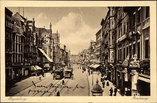 Ak Magdeburg, Breiter Weg, Geschäfte, Straßenbahnen