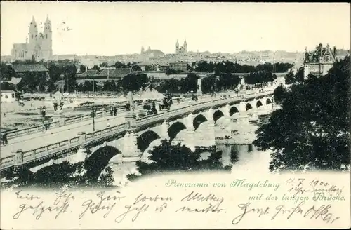 Ak Magdeburg, Stadtpanorama, lange Brücke