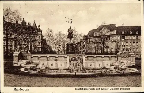 Ak Magdeburg, Staatsbürgerplatz, Kaiser Wilhelm Denkmal