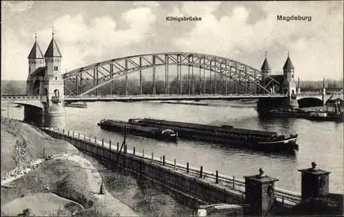 Ak Magdeburg an der Elbe, Königsbrücke, Lastkahn