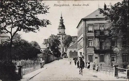 Ak Königsbrück in der Oberlausitz, Dresdner Straße, berittener Soldat