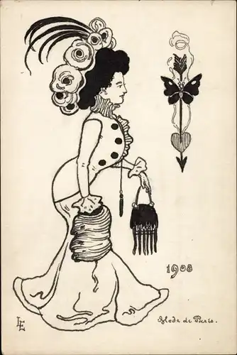 Künstler Ak Mode de Paris 1908, elegante Dame