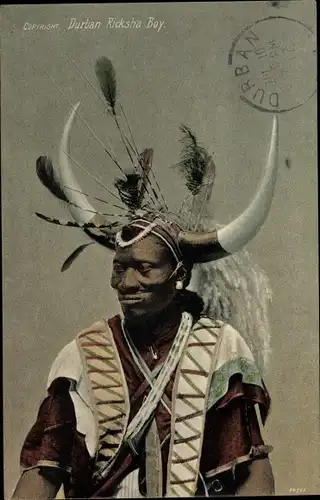 Ak Durban Südafrika, Ricksha Boy, Portrait