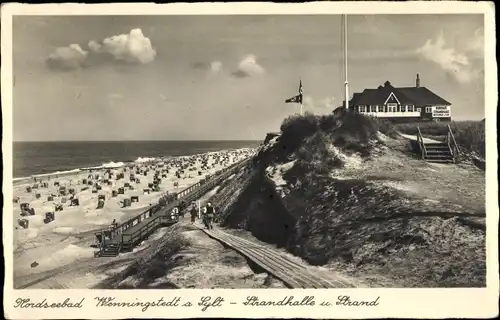 Ak Wenningstedt Braderup auf Sylt, Strandhalle, Strand