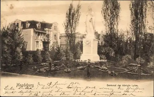 Ak Magdeburg an der Elbe, Königin Luise Denkmal, Parkanlage