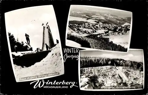 Ak Winterberg im Sauerland, St. Georgssprungschanze, Jugend Sprungschanze, Gesamtansicht v. Ort